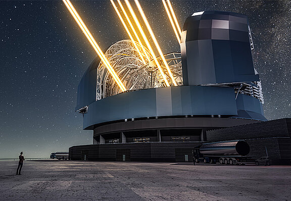 Una visualización muestra el aspecto que tendrá el Telescopio Extremadamente Grande una vez terminado. Fotografía: ESO/L. Calçada